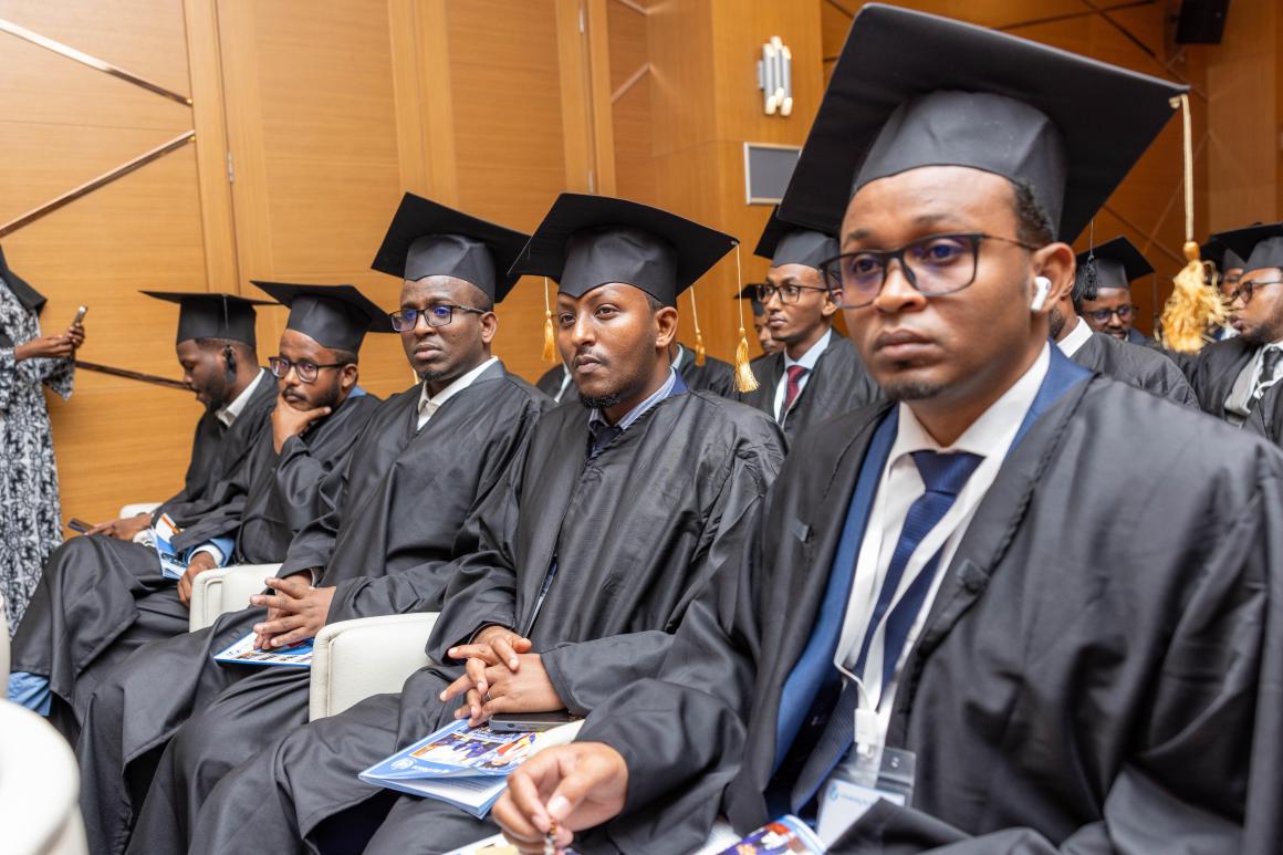 Graduates students attend the University for Peace’s fourth graduation ceremony held in Mogadishu, Somalia, on 24 January 2025